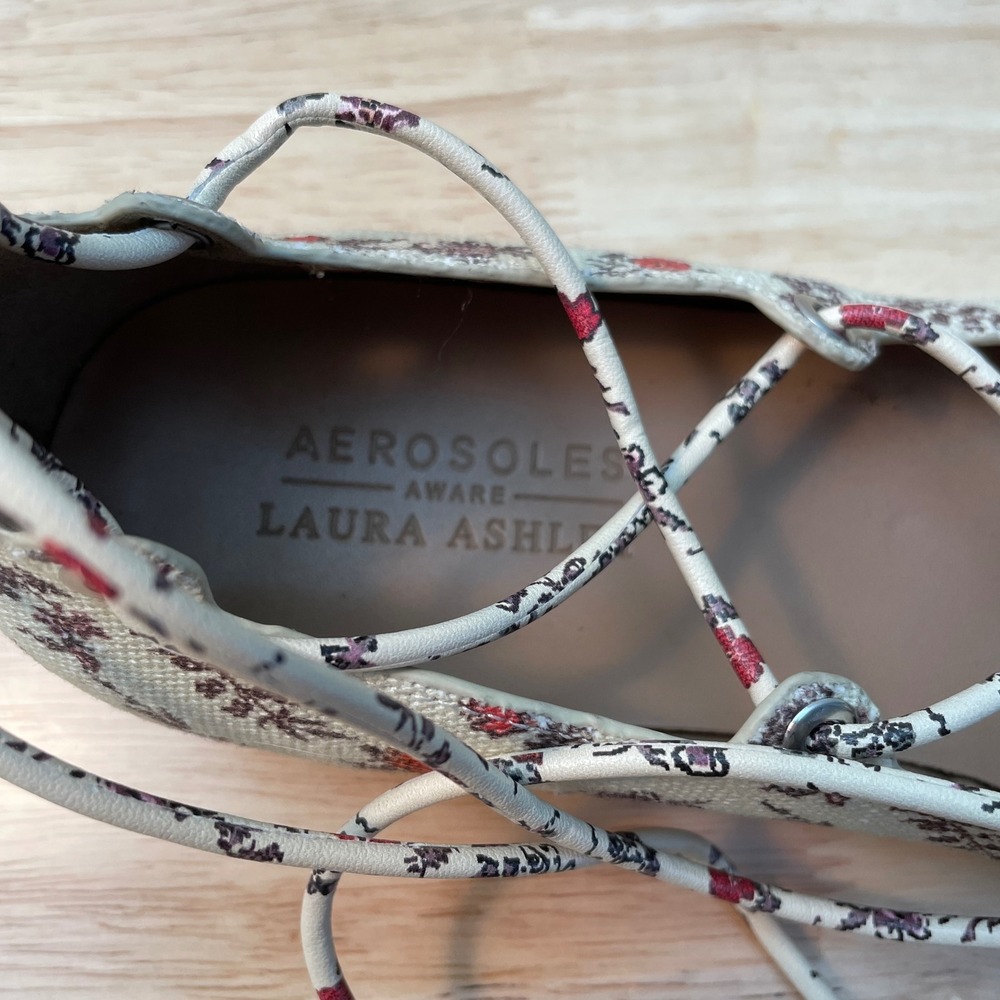 Aerosoles Aware Laura Ashley Floral Lace Up Ghillie Ballet Flats Cream Red 6.5 - Picture 8 of 9